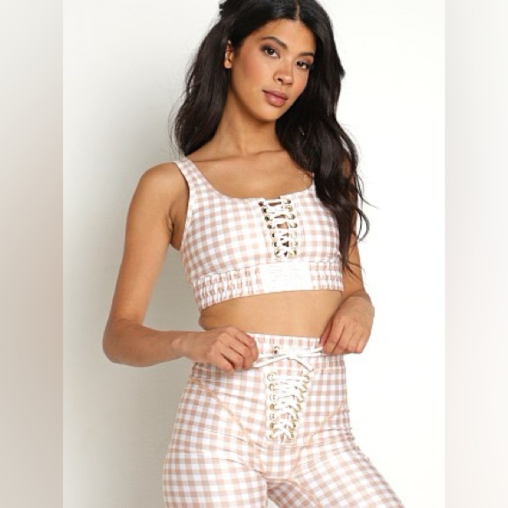 P.E Nation Beige Checkered Crop Top BNWT size S - Picture 2 of 4